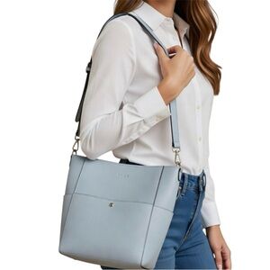 Bromen Light Blue Vegan Leather Hobo Bucket Style Crossbody Handbag